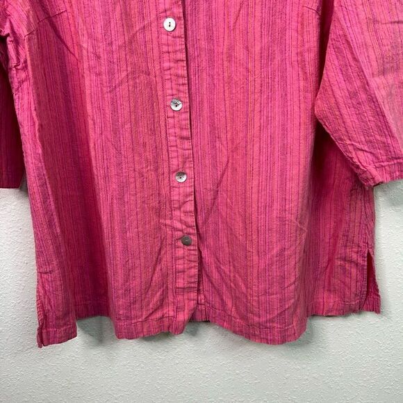 Hot Cotton Women’s Pink Micro Stripe Linen Blend Lagenlook Button Up Top Size 1X - Picture 3 of 12
